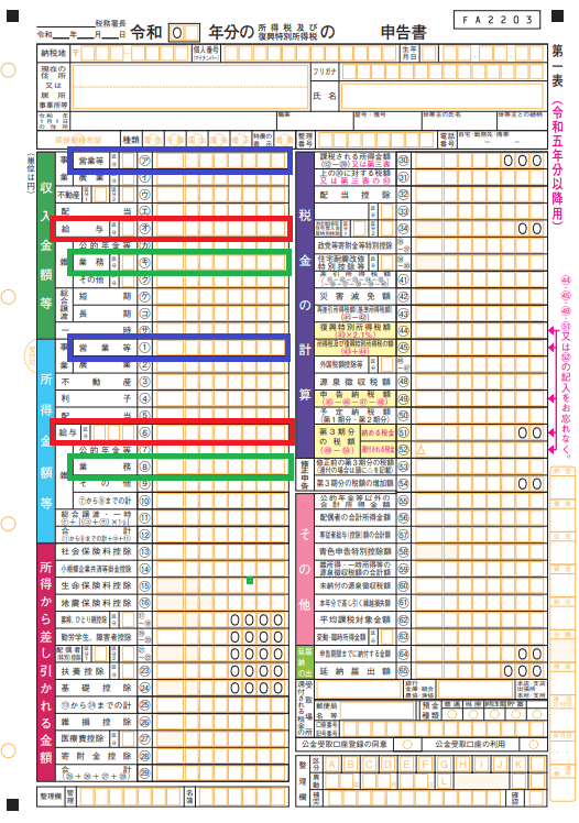 確定申告書第一表